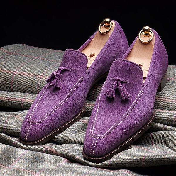 ITALY HANDMADE TASSEL MEN LOAFERS SHOES