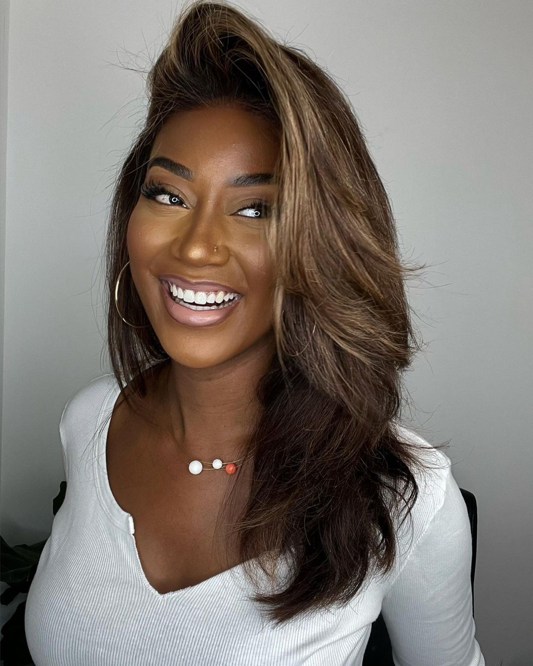 Dark Brown With Blonde Highlights Layered Wavy 13x4 Lace Front Wig