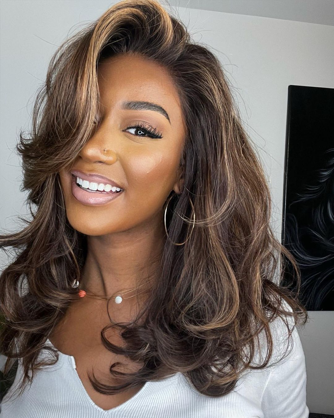 Dark Brown With Blonde Highlights Layered Wavy 13x4 Lace Front Wig