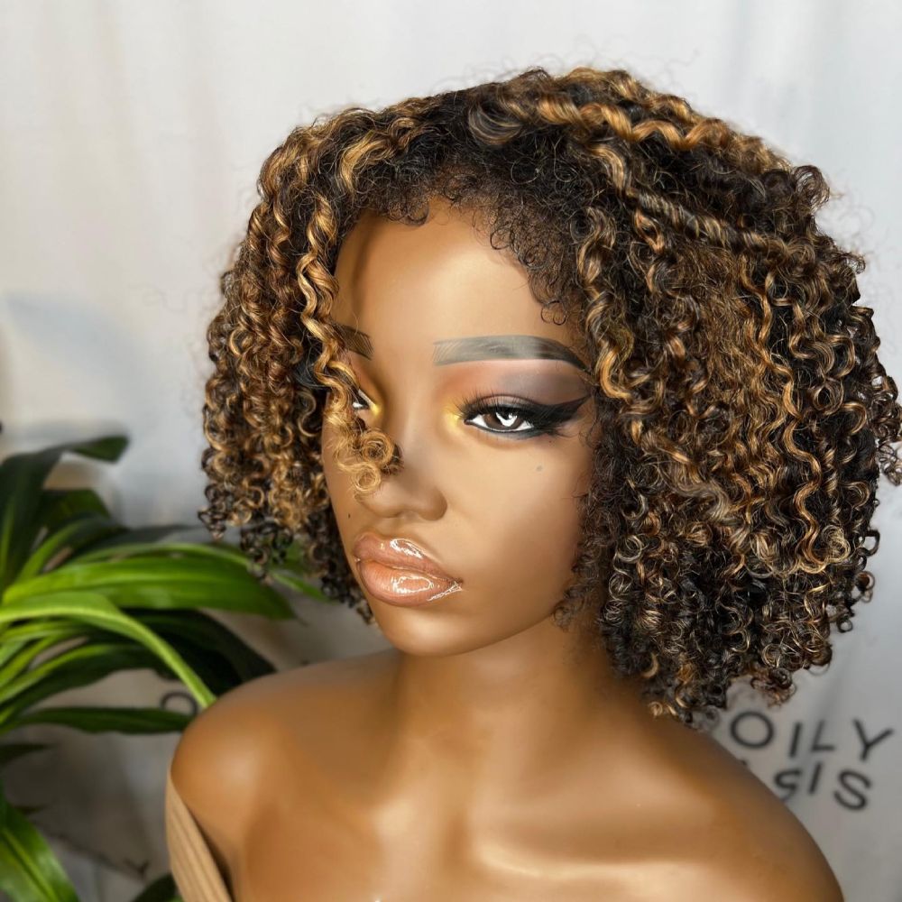 13x4 Lace Frontal Blonde Highlight Curly Edges Wig