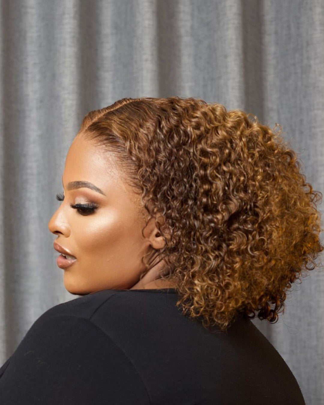 Shiny Brown Highlight Curly 13x4 Lace Front Wig