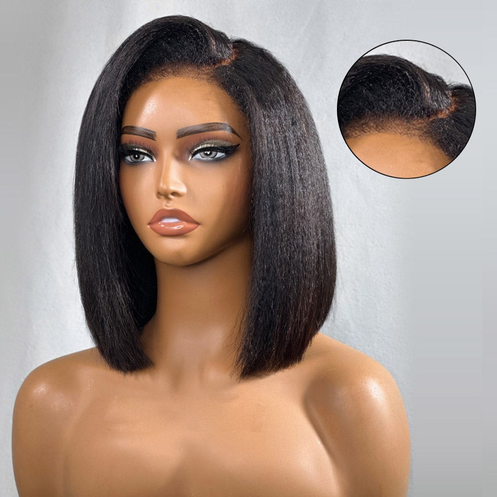 5x5 Kinky Straight 4C Kinky Edges Pre Cut HD Lace Short Bob Wig