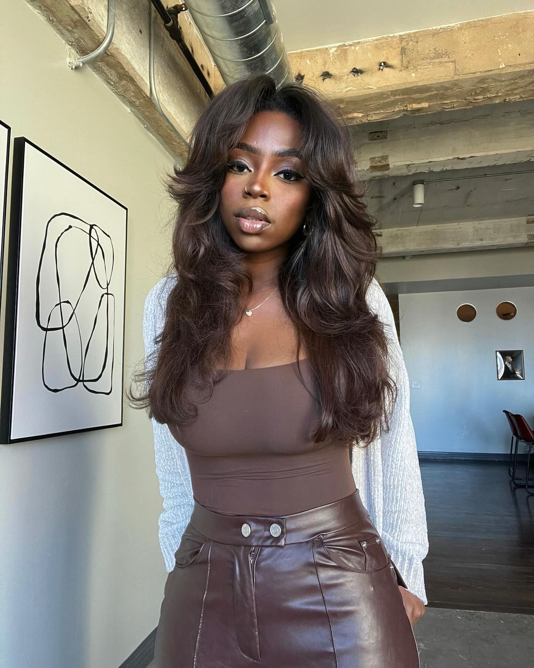 Cocoa Brown Layered Wavy With Curtain Bangs 5x5 Lace Closure Wig