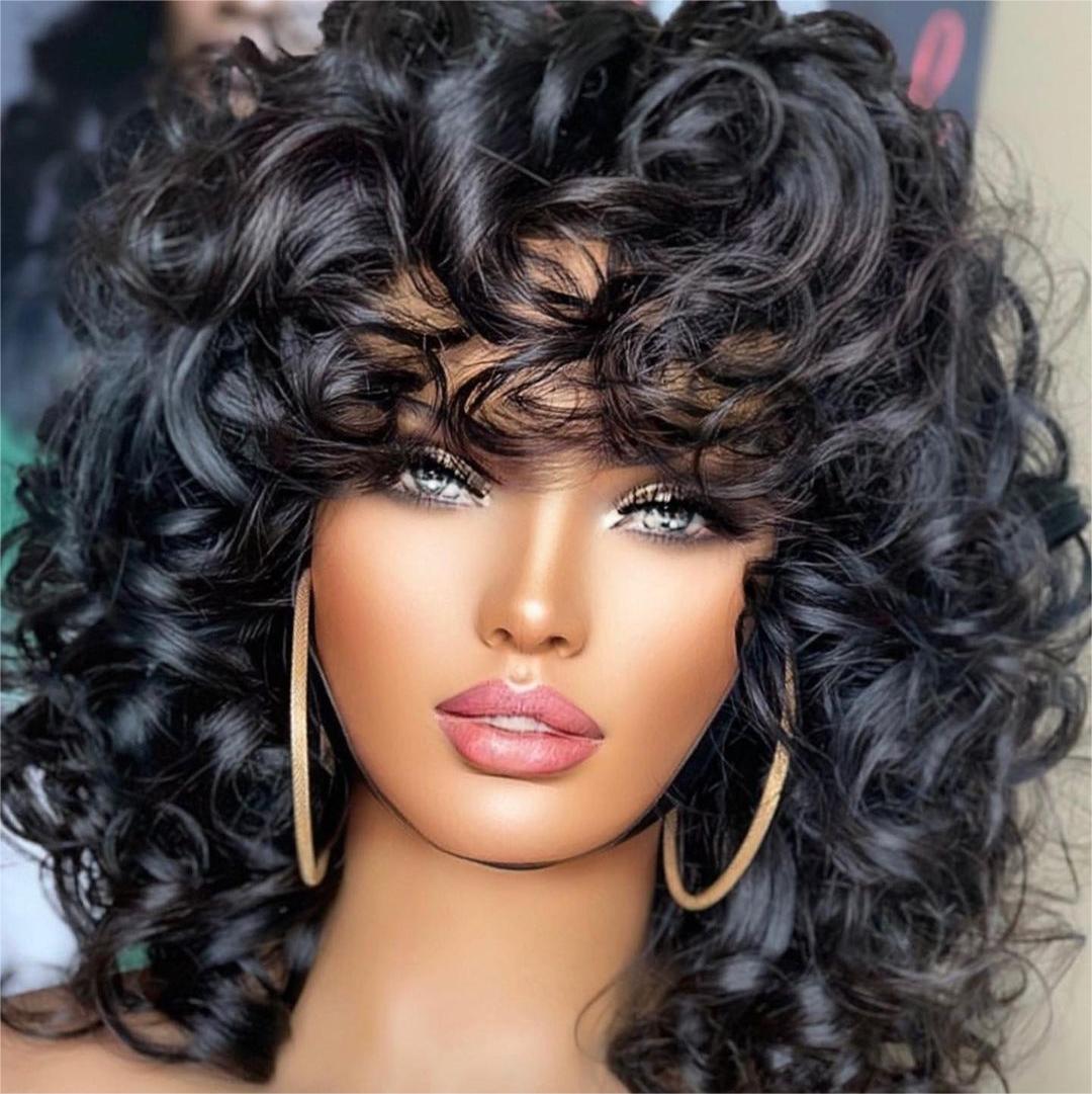 Short Bouncy Curly With Bang Bob Wig