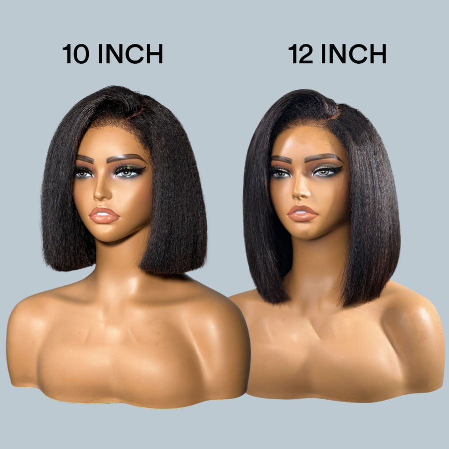 5x5 Kinky Straight 4C Kinky Edges Pre Cut HD Lace Short Bob Wig