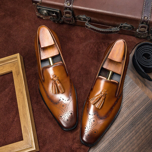 Men Loafers Shoes Top Quality Tassel Brogue Style Slip On Shoes