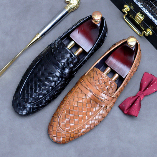 Fashionable British lazy woven leather shoes