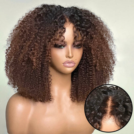 Wear & Go Ombre Brown Jerry Curly Bob 5x5 Pre-cut Lace Closure Wig