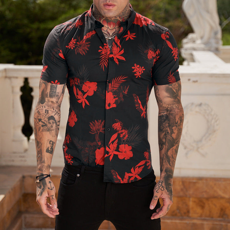 Maple Leaf Print Men's Slim Fit Shirt