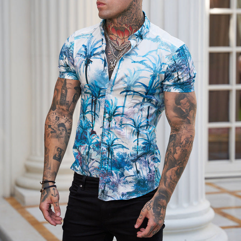 Blue Palm Tree Summer Print Shirt