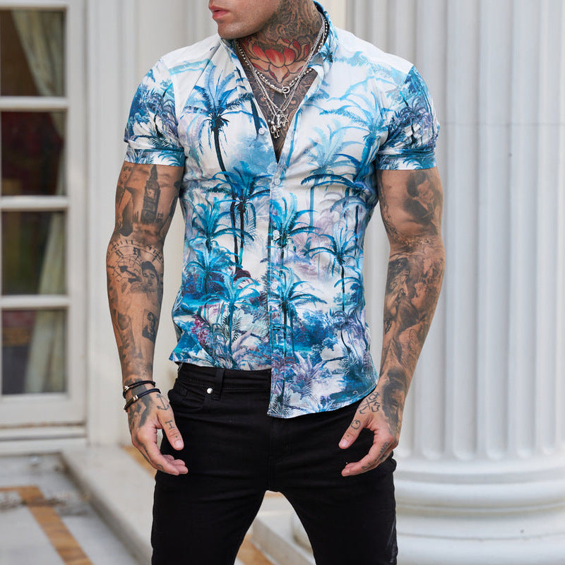 Blue Palm Tree Summer Print Shirt