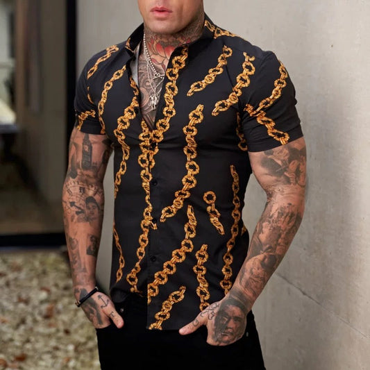 printed men's slim shirt