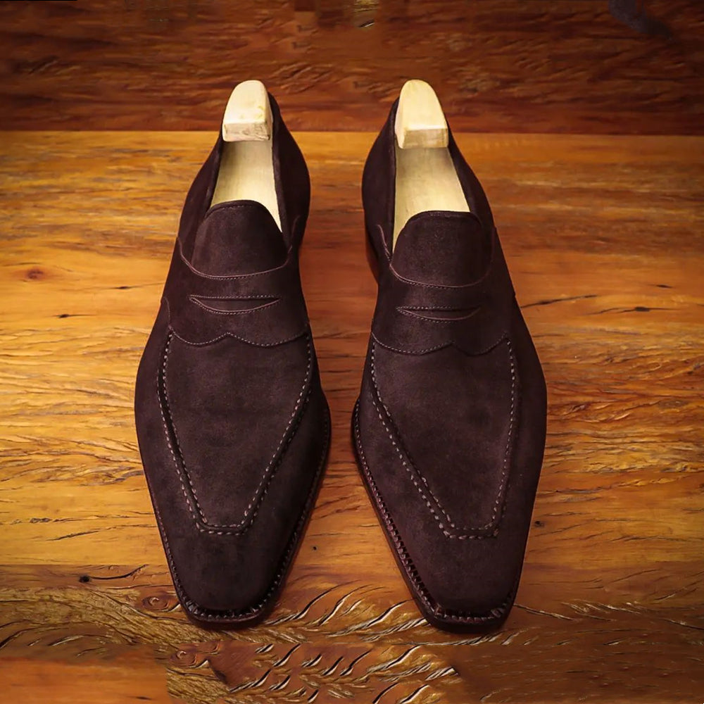 Brown Suede Square Toe Loafers