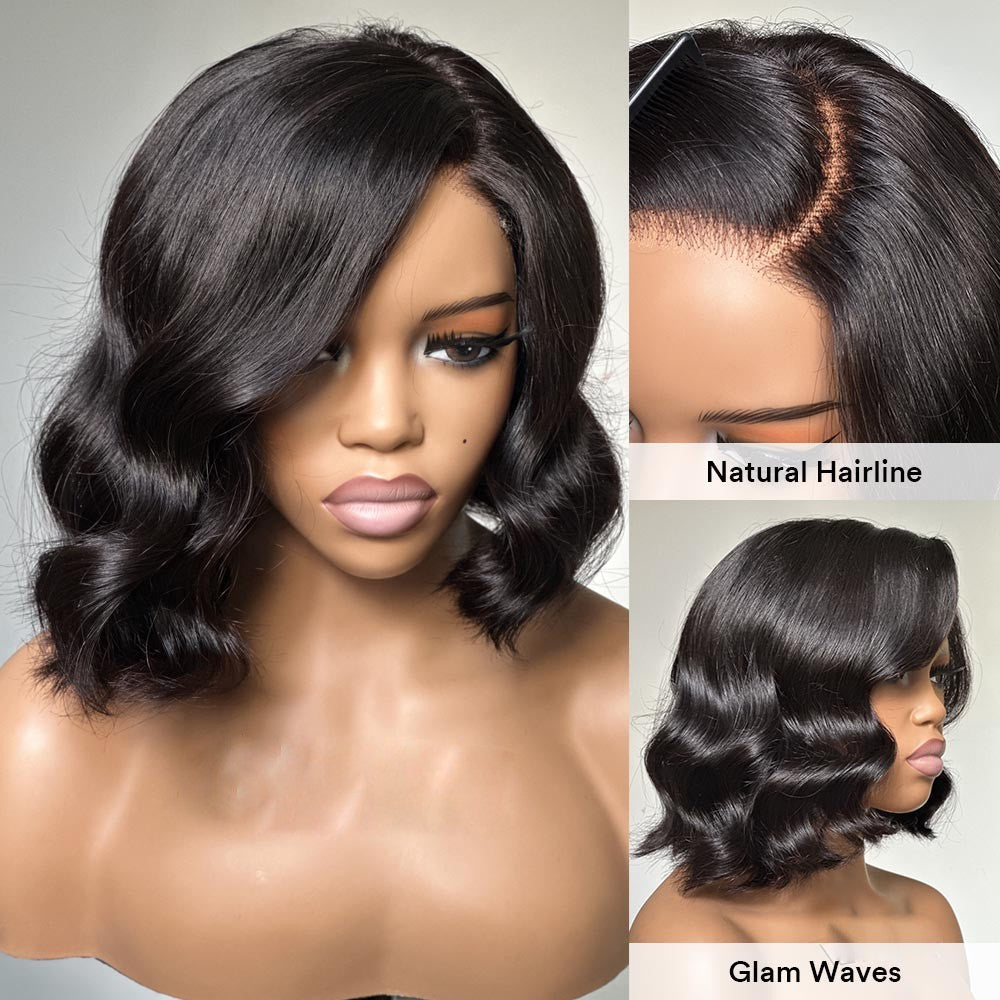 Luxury Side Part Bob With Glam Waves 5x5 Lace Closure Wig