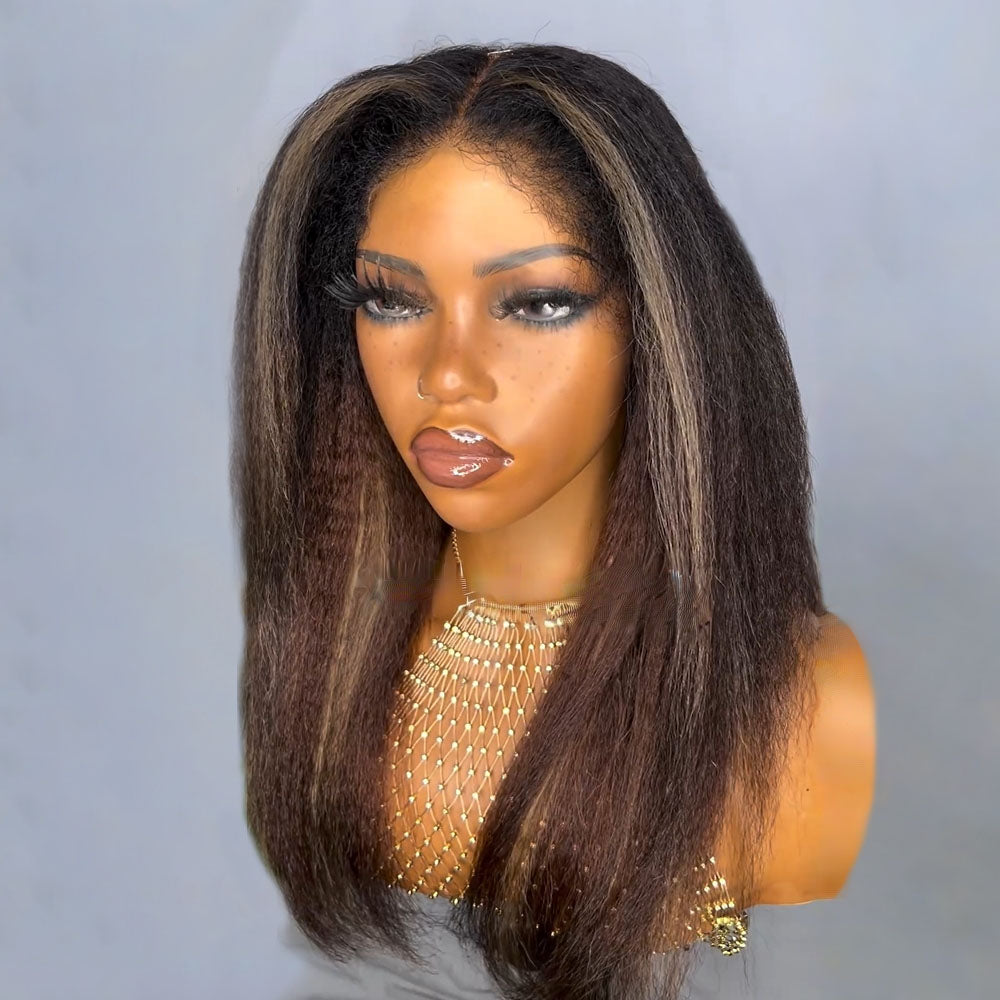 Highlights Kinky Straight With Ultra-Realistic Kinky Edges 13x4 HD Lace Front Wig