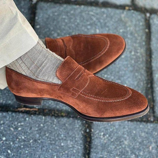 Brown suede senior men's professional design mask loafers