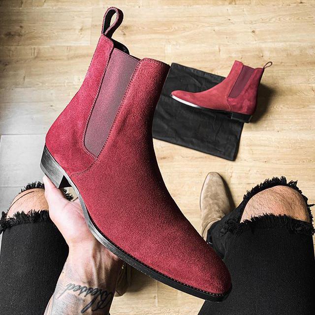 Men's Red Suede Chelsea Boots