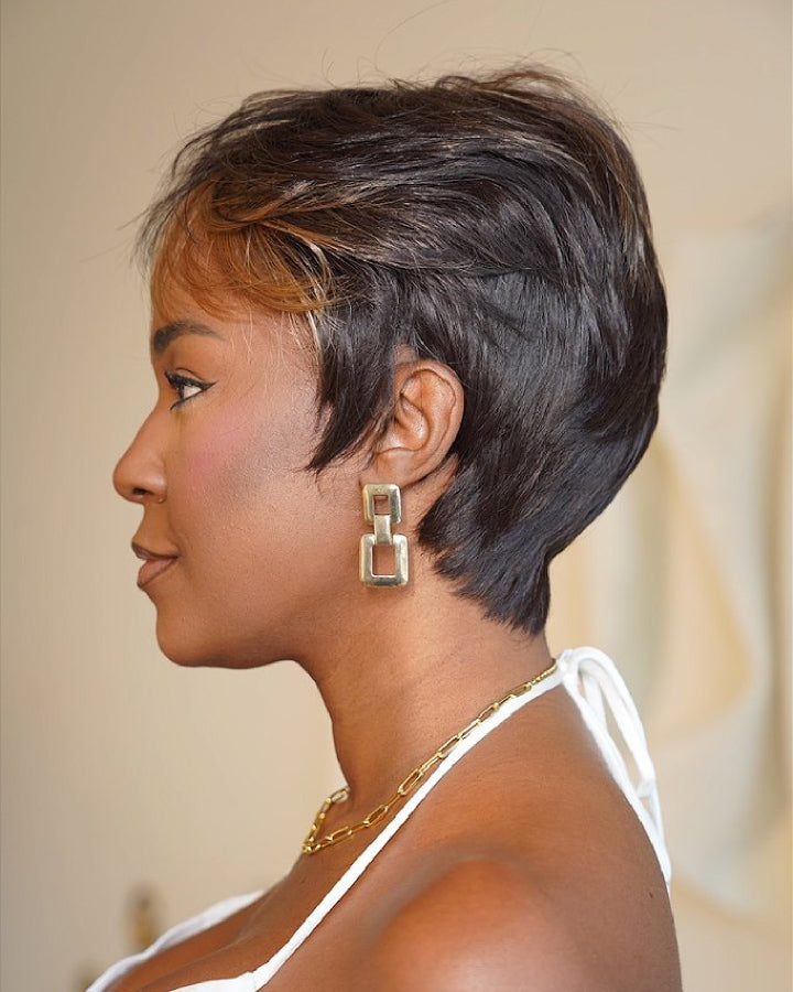 Put On & Go Short Pixie Cut With Blonde Fringe Glueless Wig