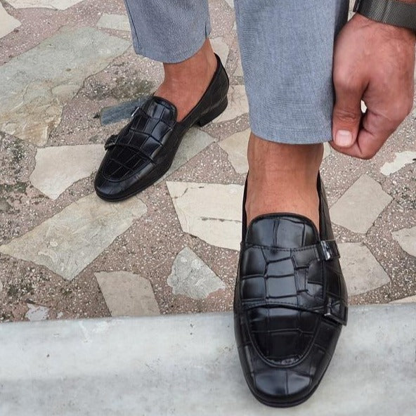 Livorno Black Double Monk Strap Loafers Shoes