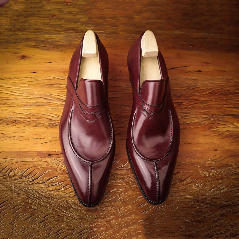 Brown Shiny Round Toe Slip-On Loafers