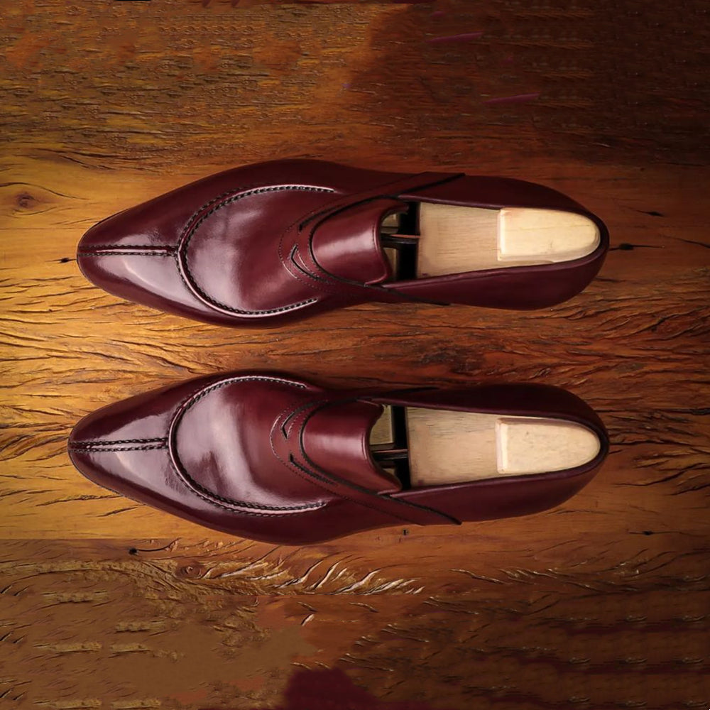 Brown Shiny Round Toe Slip-On Loafers