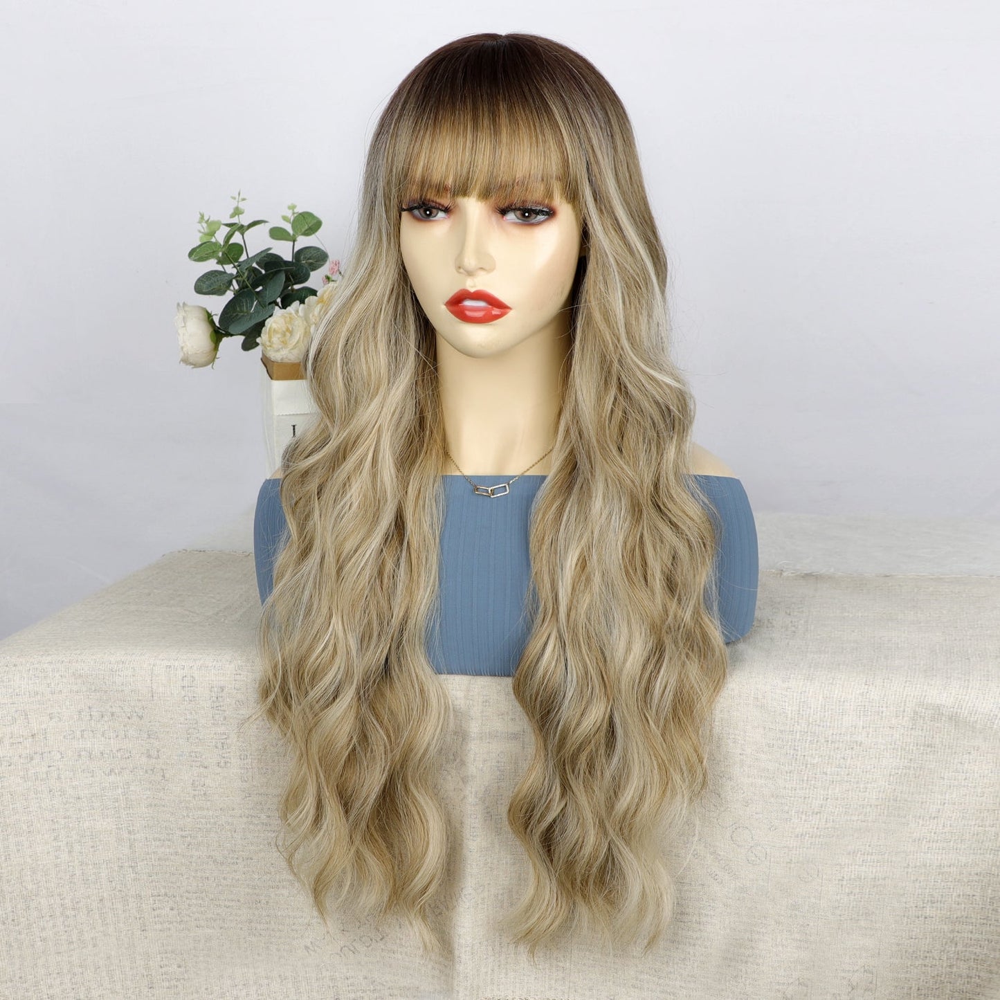 Big wave long curly hair with bangs wig 1024121213