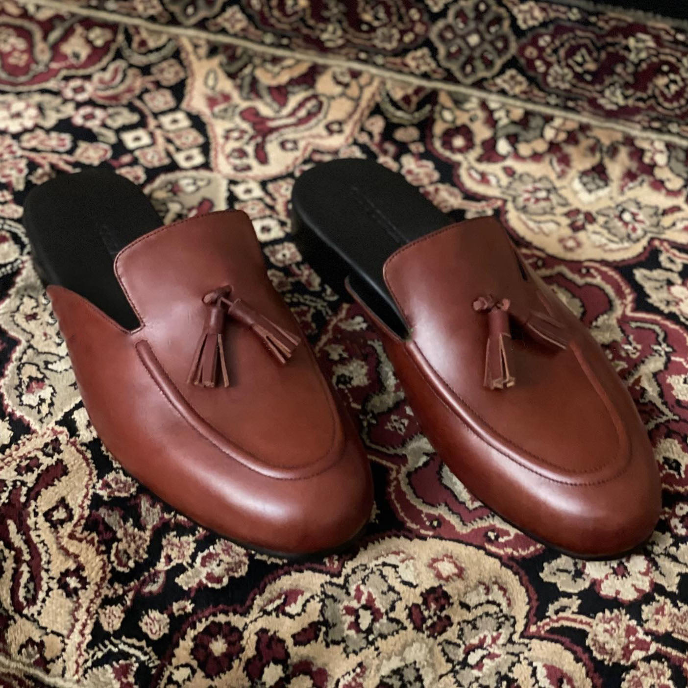 Men's Leather Tassel Loafers Half Slippers