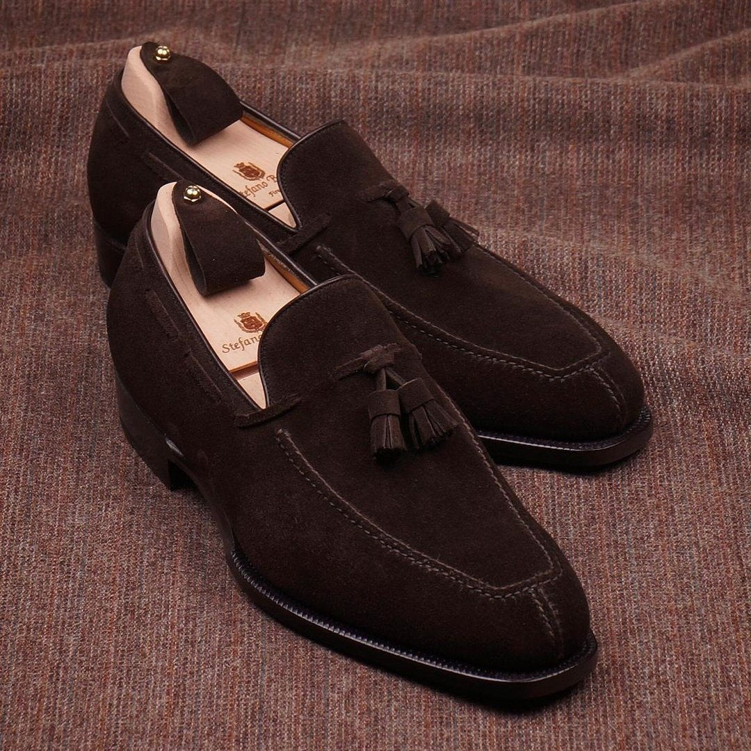 Handmade brown and black classic tassel men's loafers