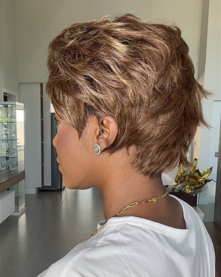 Ombre Golden Highlights Pixie Bob Wig