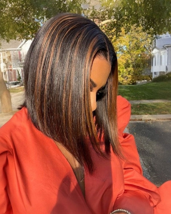 Bob With Brown Highlight 13x4 Lace Frontal Wig