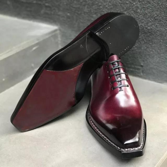 Men's red and black gradient oxford dress shoes