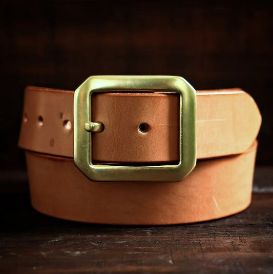 Handmade Vintage Men's Belt with Khaki Metal Buckle