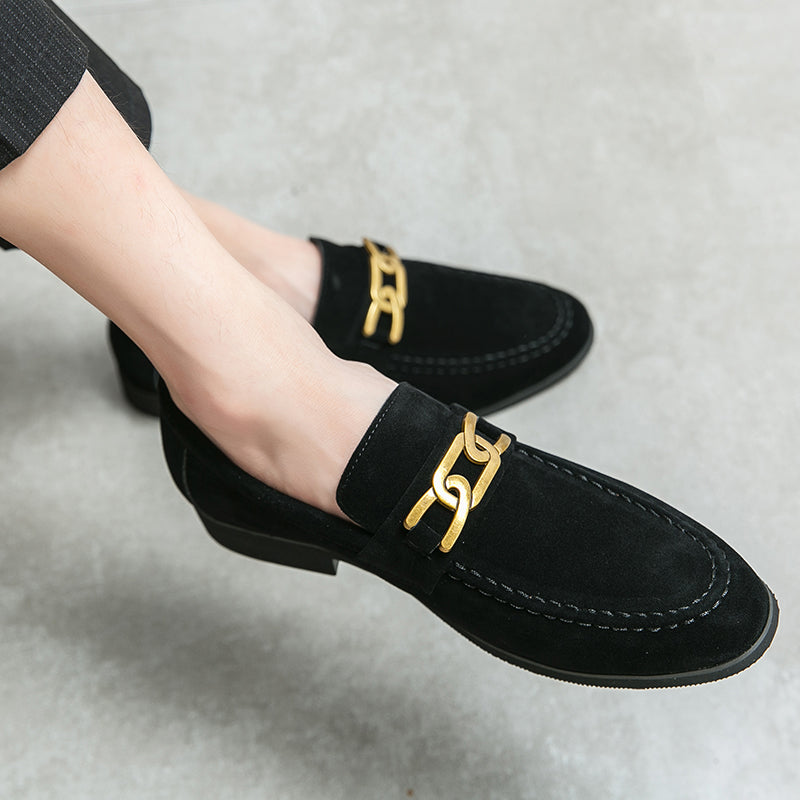 Suede Metal Buckle Men Slip On Shoes