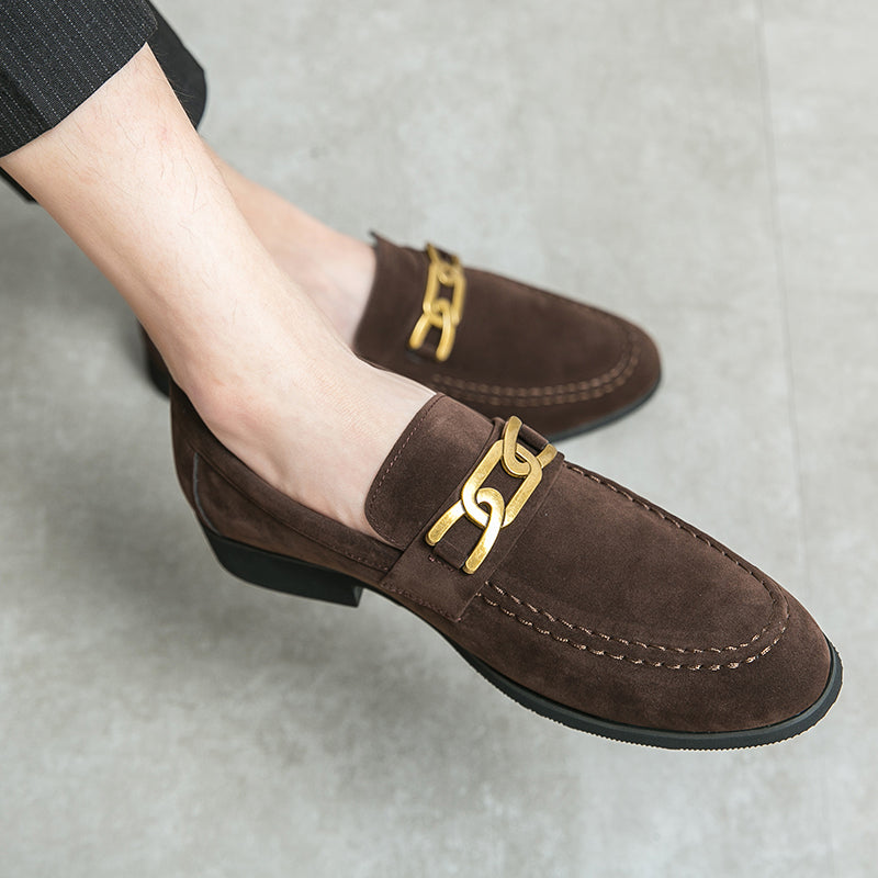 Suede Metal Buckle Men Slip On Shoes