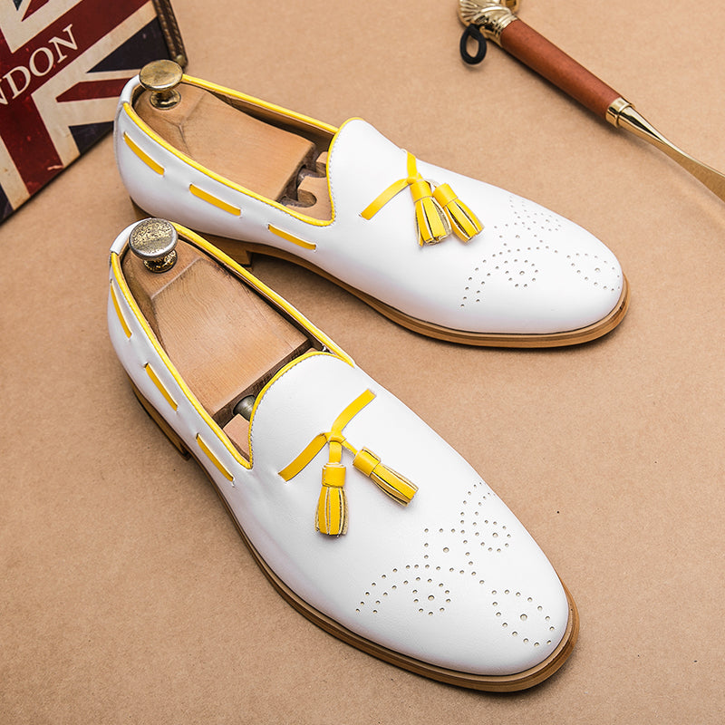 Pointed Toe White Tassel Loafer Slip On Shoes