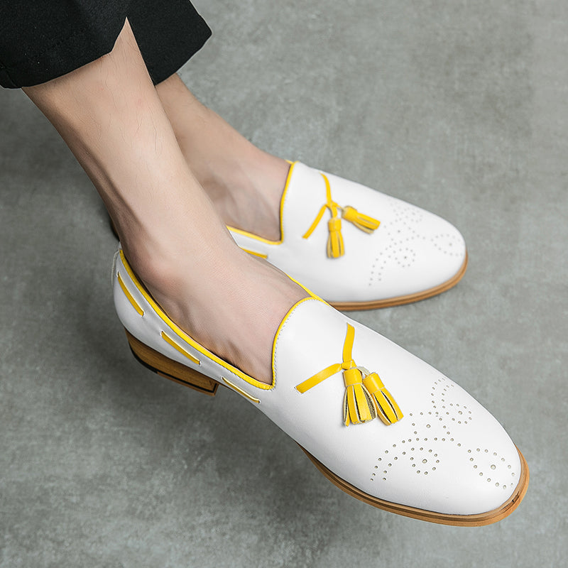 Pointed Toe White Tassel Loafer Slip On Shoes