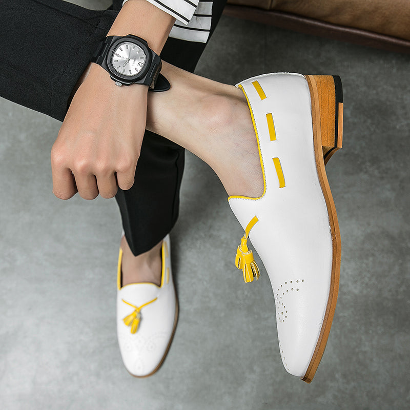 Pointed Toe White Tassel Loafer Slip On Shoes