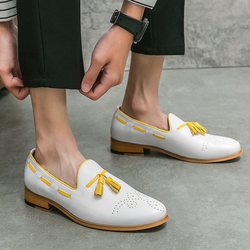 Pointed Toe White Tassel Loafer Slip On Shoes