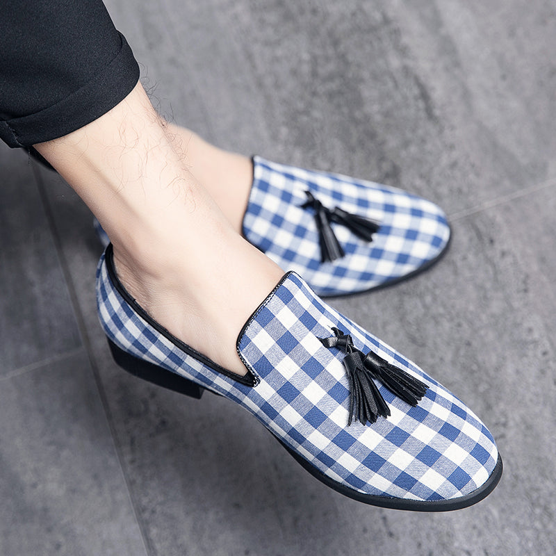 Blue Tassel Men Slip On Shoes