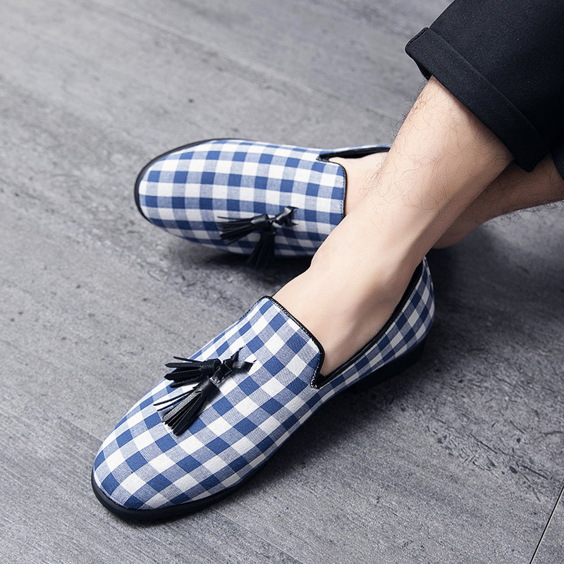 Blue Tassel Men Slip On Shoes