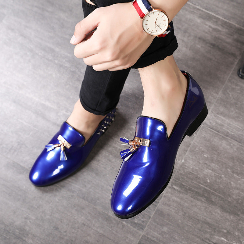 Patent Leather Pointed Toe Red Blue Black Slip On Shoes