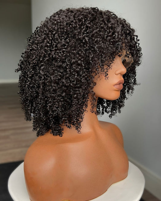 Peluca de cabello humano afro rizado de 13 x 4 pulgadas con encaje frontal