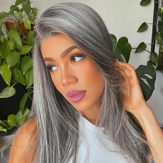 Salt & Pepper Gray Beginner Friendly Glueless Straight Wig 100% Human Hair