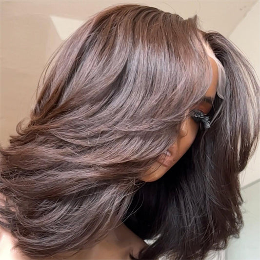 Light Brown Layered Wavy 5x5 Lace Closure Wig