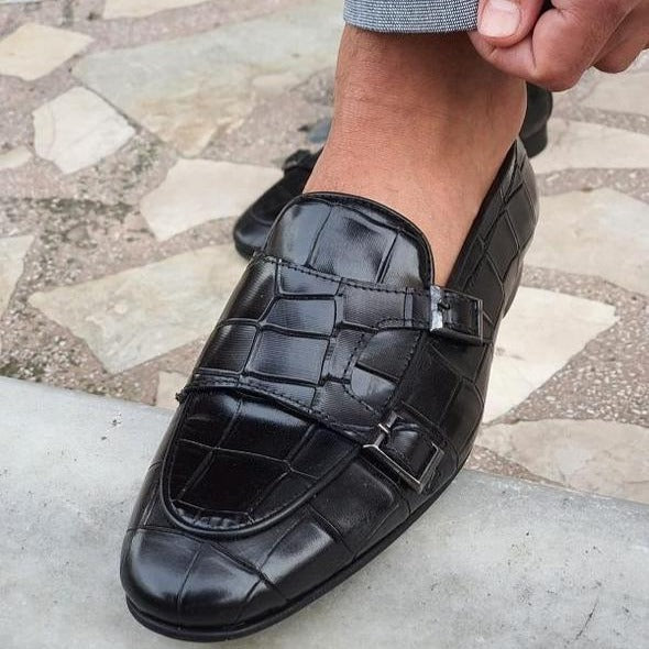 Livorno Black Double Monk Strap Loafers Shoes