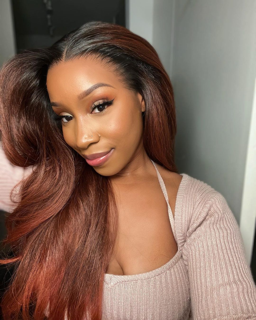 Kinky Straight Brown Ombre Lace Frontal Wig