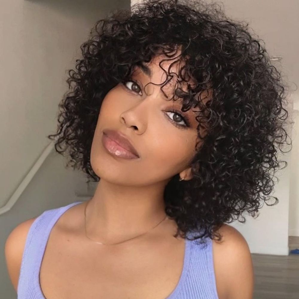 Wear & Go Short Curly Bob Glueless Wig With Bangs