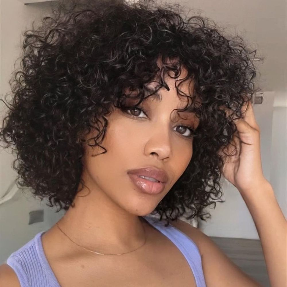 Wear & Go Short Curly Bob Glueless Wig With Bangs