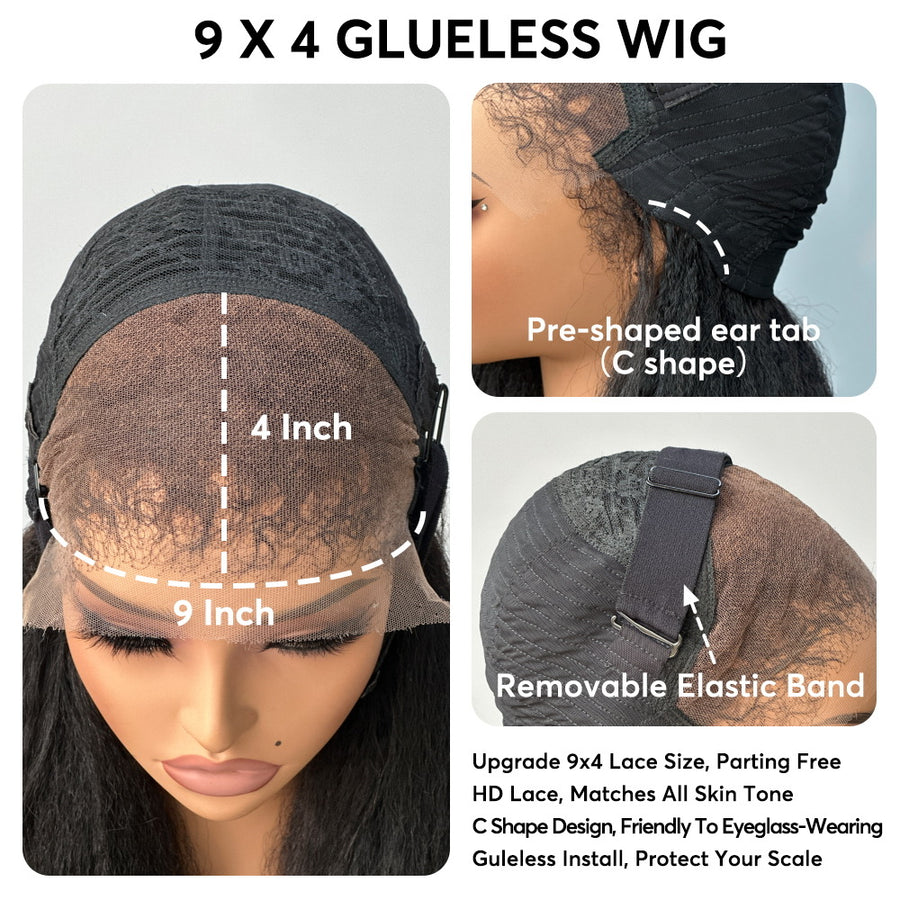 Glueless Hybrid Hairline With Kinky Straight 9x4 HD Lace Front Ventilated Wig