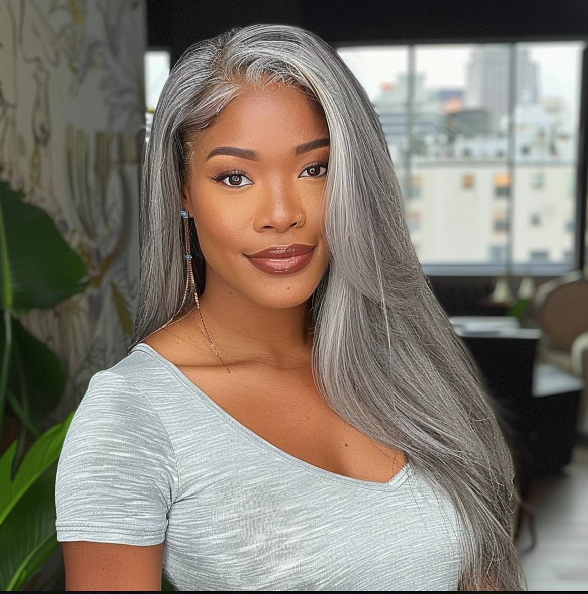 Salt & Pepper Gray Beginner Friendly Glueless Straight Wig 100% Human Hair